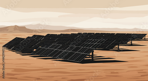 Desert Solar Panel Installation Silhouette