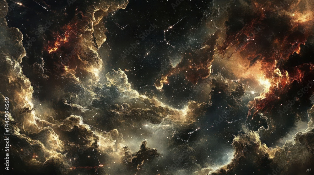 Fototapeta premium A cosmic scene depicting vibrant nebulae and star formations in deep space.