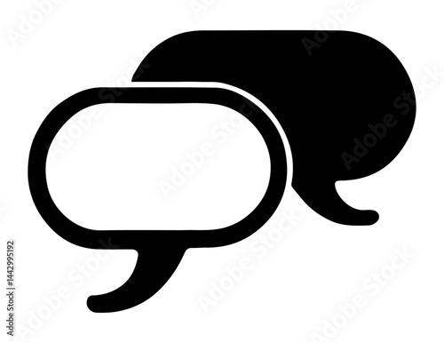 Minimal black and white overlapping chat bubbles – communication and message icon