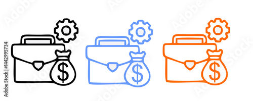 Asset Management icon set with decision making, company, document, client, investor, investment, bank account, wallet, property, digital asset icon. Simple handdrawn vector