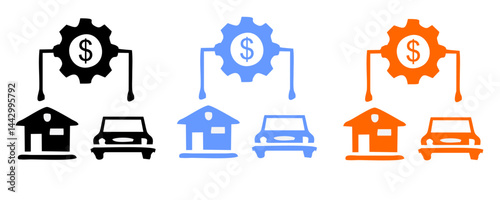 Asset Management icon set with decision making, company, document, client, investor, investment, bank account, wallet, property, digital asset icon. Simple handdrawn vector