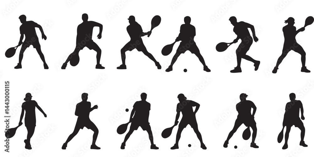 set black vector tennis player silhouettes, table tennis player set black vector tennis player silhouettes, table tennis player