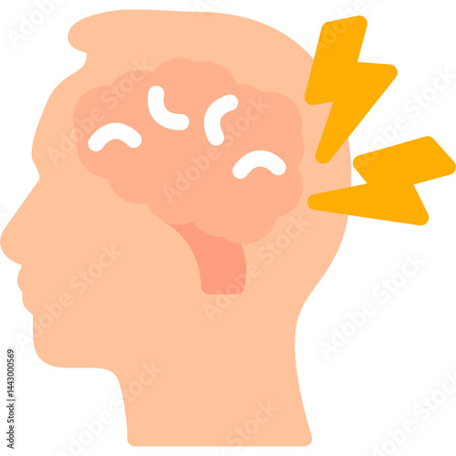 Brain with Stress Symbol Flat Icon