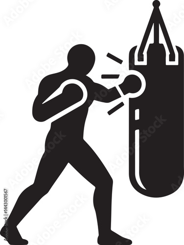 Silhouette Boxer Punching Heavy Bag Training And Fitness Vector Graphic Element