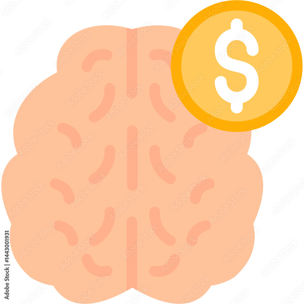 Brain with Dollar Sign Flat Icon Brain with Dollar Sign Flat Icon