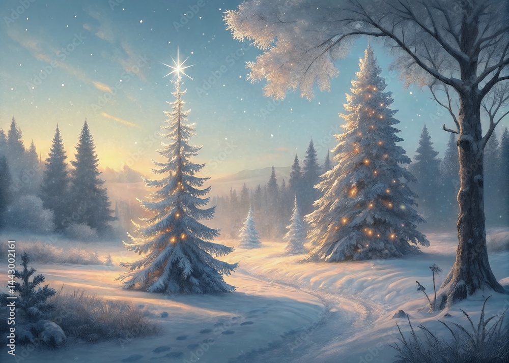 Fototapeta premium Enchanted Winter Wonderland Christmas Trees in a Frosty Forest