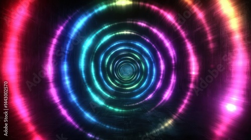 A vibrant, swirling tunnel of colorful light, evoking a sense of movement and depth.