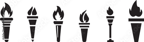 Torch icon. Black torch icons in flat design silhouette vector set