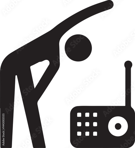 Pictogram Of Person Stretching With Radio Exercising With Entertainment Concept