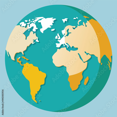 A blue 3D globe sphere displays the world map, illustrating global geography across continents like Europe and America