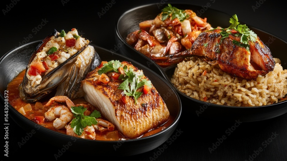 Seafood platter with fish, shellfish, and rice Seafood platter with fish, shellfish, and rice