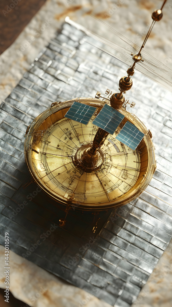 Naklejka premium Intricate steampunk style satellite dish atop a metallic tile base