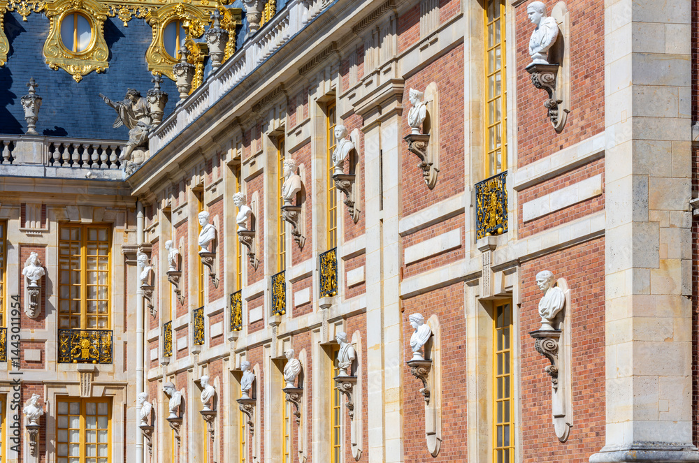 Facade of Versailles palace outside Paris, France
