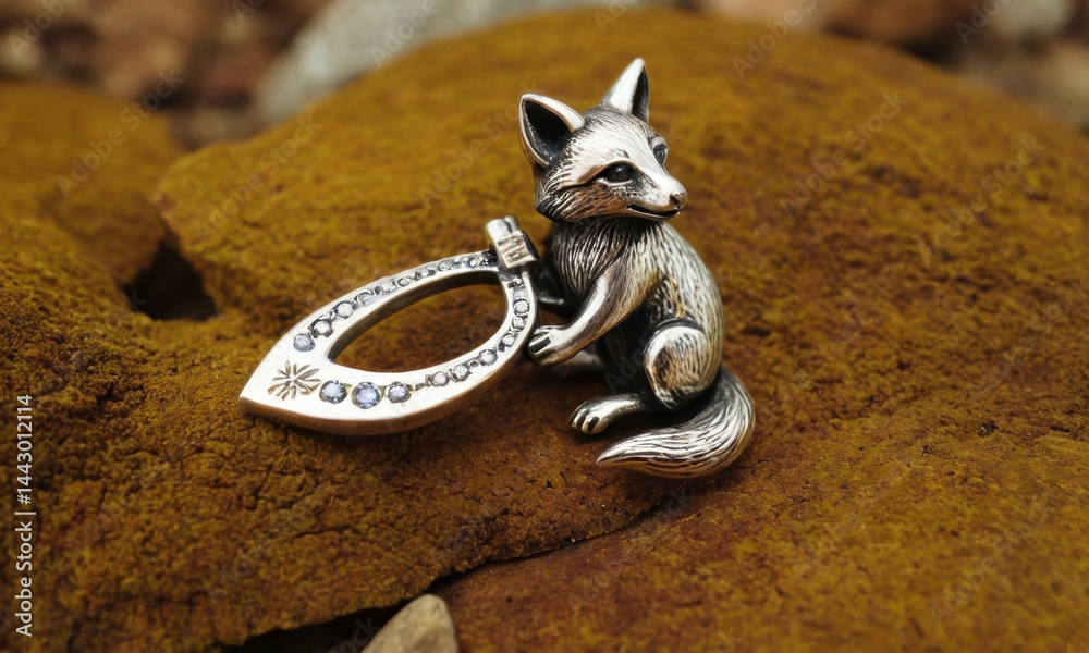 A majestic silver fox perched atop a rocky outcropping, gazing out at the landscape