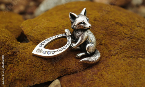 Obraz na płótnie A majestic silver fox perched atop a rocky outcropping, gazing out at the landscape w salonie