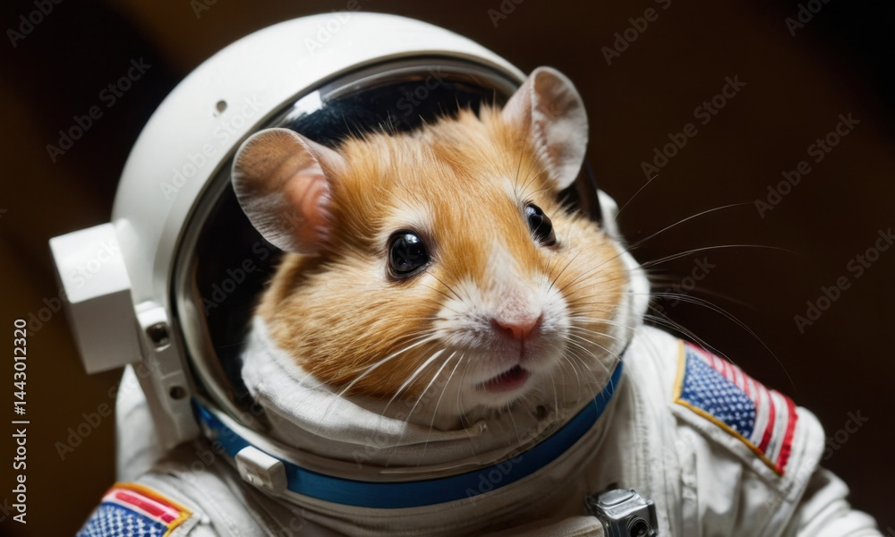 A hamster wearing a miniature space suit and helmet, ready for adventure