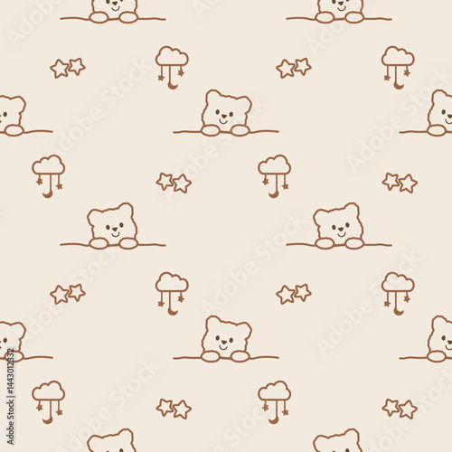 Bear cartoon so cute. On star cloud moon background. Pattern seamless vector illustration. 