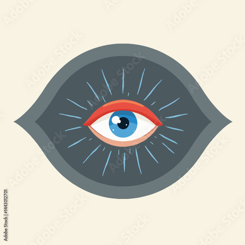 Stylized Eye with Blue Iris and Red Eyelid