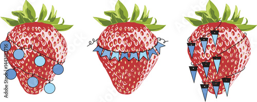 Vector of Three Strawberries with Bunting