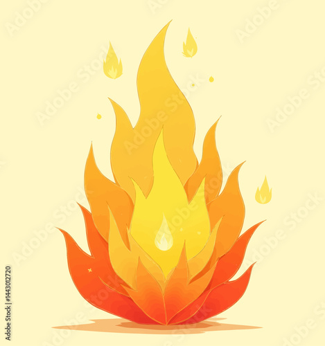 Stylized Fire Illustration with Floating Flames