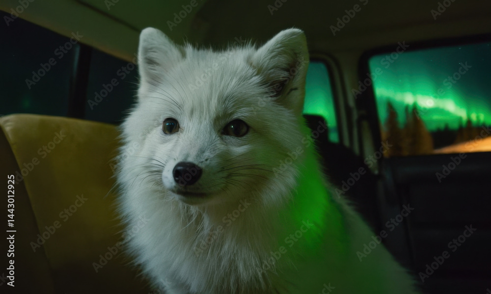 A white dog sits comfortably in the back seat of a car, enjoying the ride