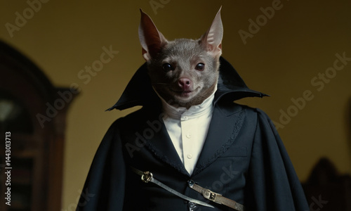 Obraz na płótnie A man dressed in a bat costume standing still, possibly for a performance or photo shoot w salonie