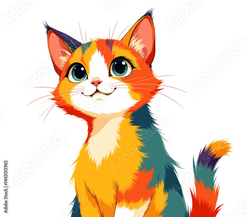Smiling Calico Cat with Big Green Eyes