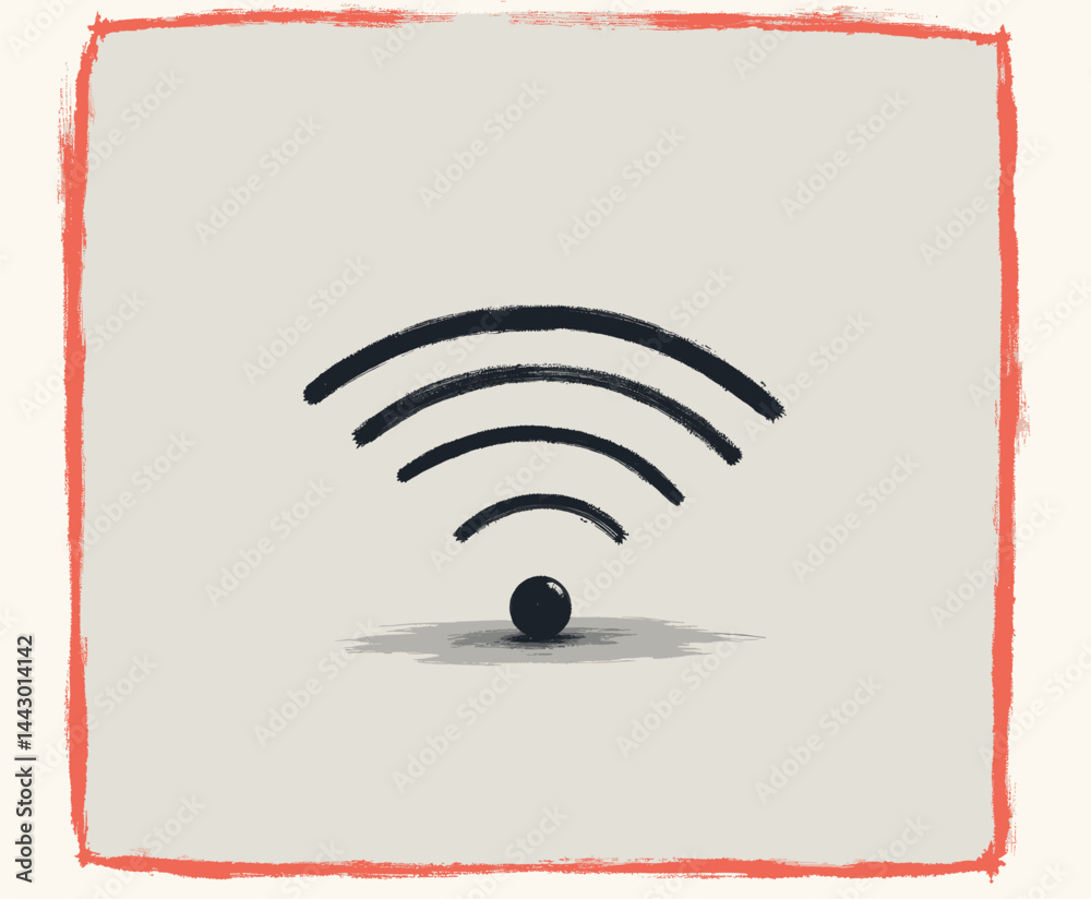 Sketchy black WiFi symbol with red frame