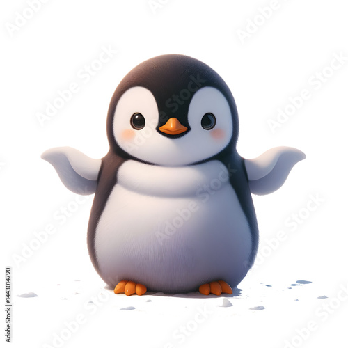3D cute penguin isolated on white background