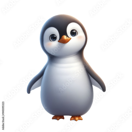 3D cute penguin isolated on white background