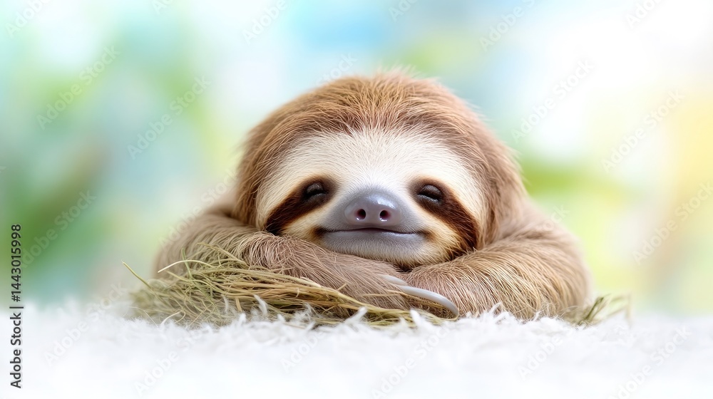 Fototapeta premium Sleepy sloth resting in a nest