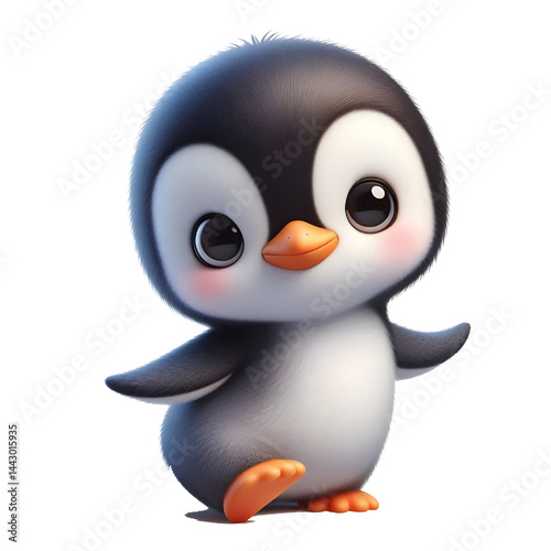 3D cute penguin isolated on white background