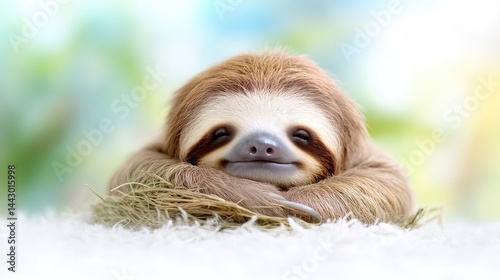 Sleepy sloth resting in a nest