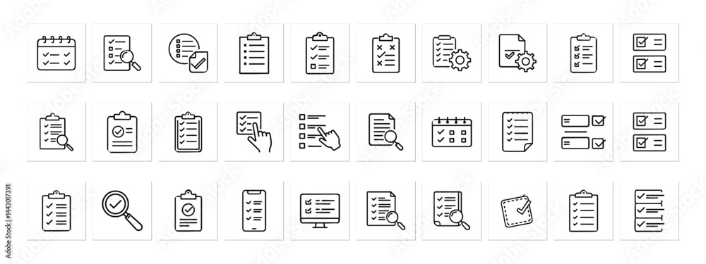 Checklist and Task Management Line Icons – Vector Set of Planning and Productivity Symbols Checklist and Task Management Line Icons – Vector Set of Planning and Productivity Symbols