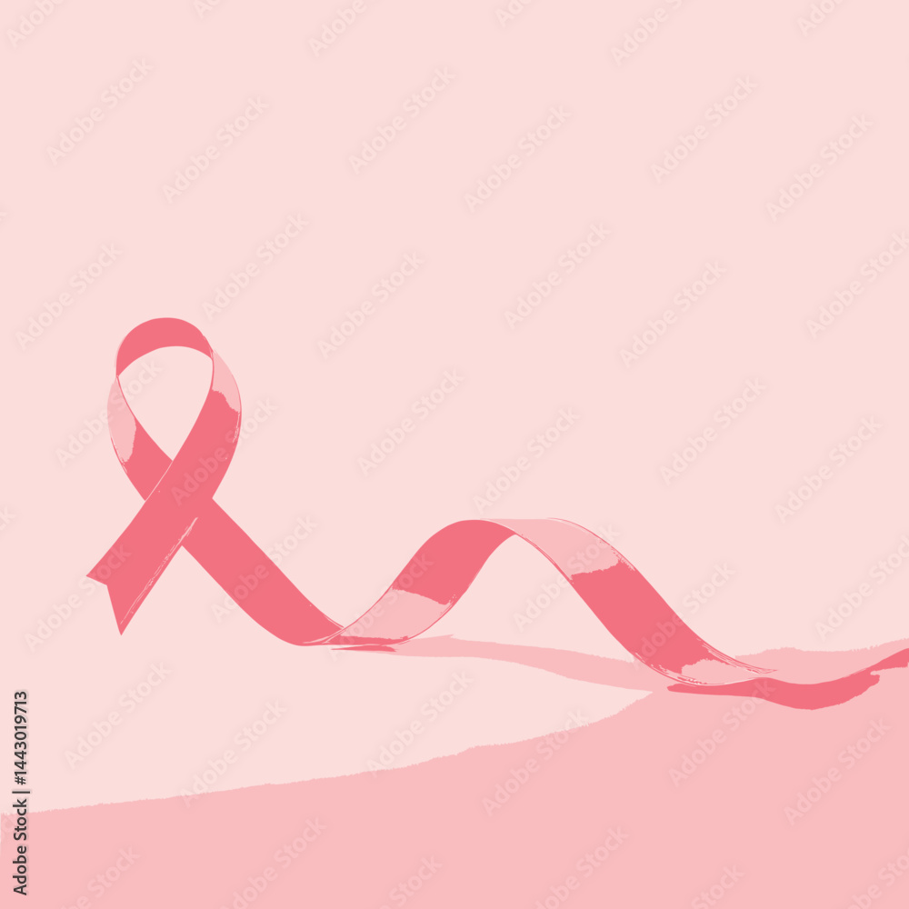 Pink ribbon for breast cancer awareness on pink background