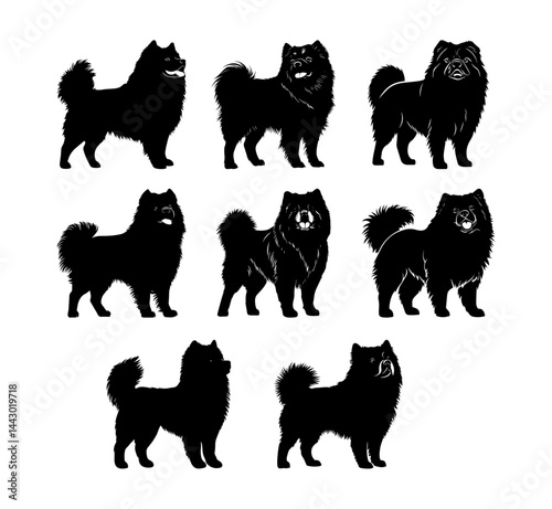 Chow Chow Dog Silhouettes in Simple Black and White Vector Style