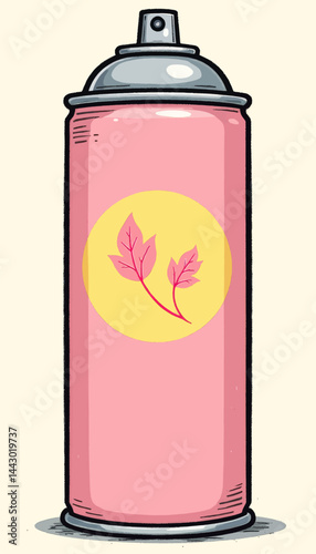 Pink spray can with leaves on yellow circle