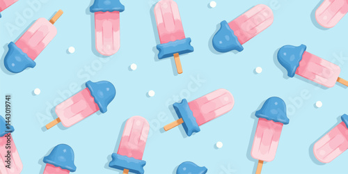 Pink Popsicle Pattern on Light Blue Background