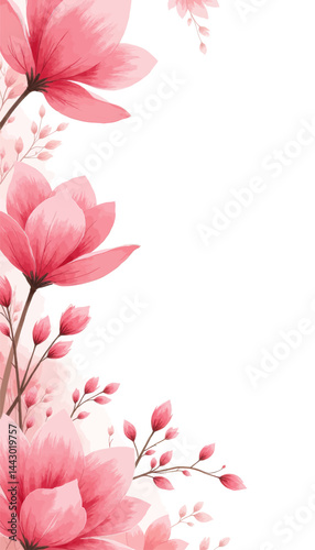 Obraz na płótnie Pink Magnolia Floral Corner Border on White w salonie