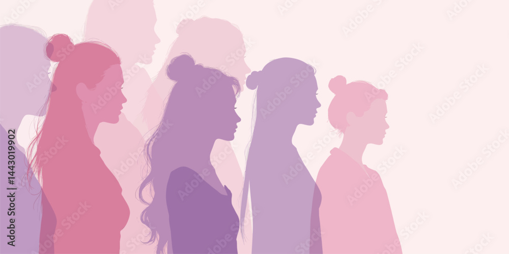 Pink and Purple Female Silhouettes in Profile