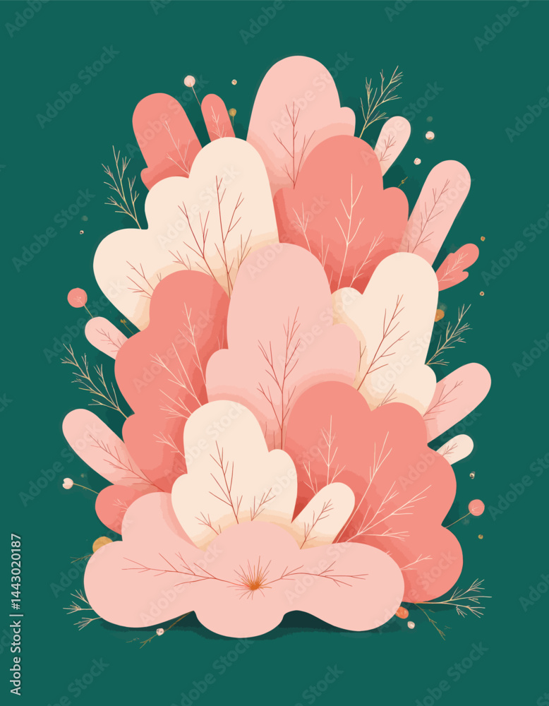 Pink and Cream Floral Illustration on Teal