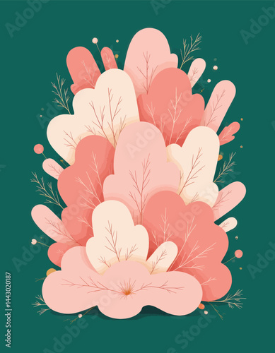 Obraz na płótnie Pink and Cream Floral Illustration on Teal w salonie