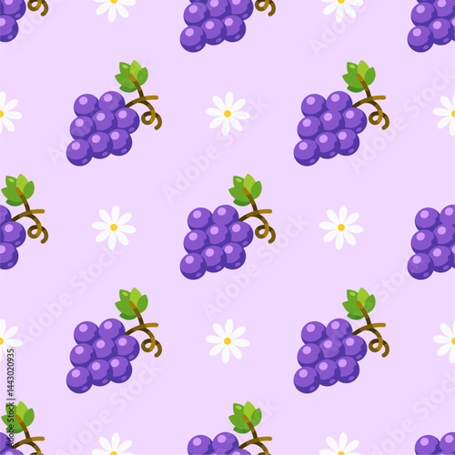 Purple grape seamless pattern Fruit background.
