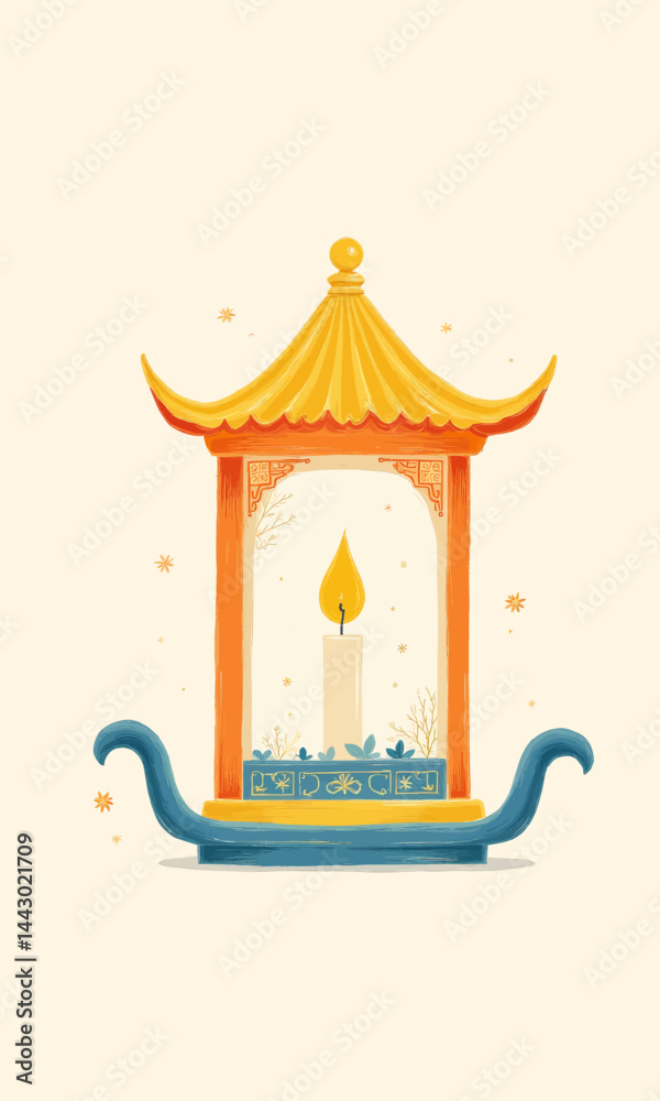 Pagoda Candle Holder with Floral Details