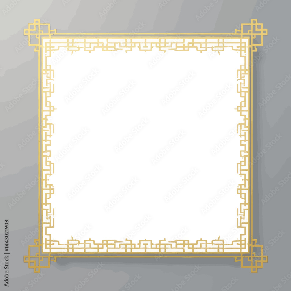 Ornate gold frame with geometric pattern on gray