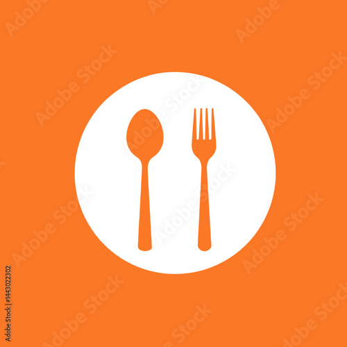 Obraz na płótnie Orange Spoon and Fork Icon on White Circle w salonie