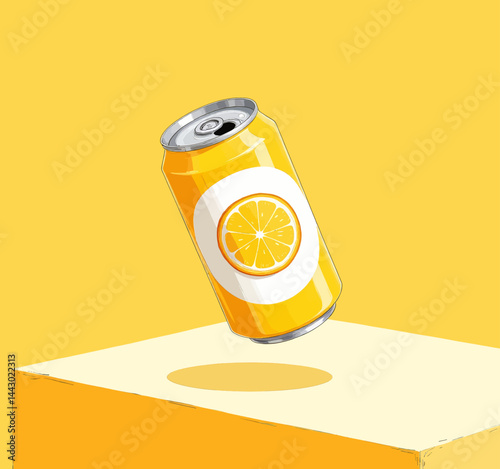 Obraz na płótnie Orange Soda Can Floating on Yellow Background w salonie