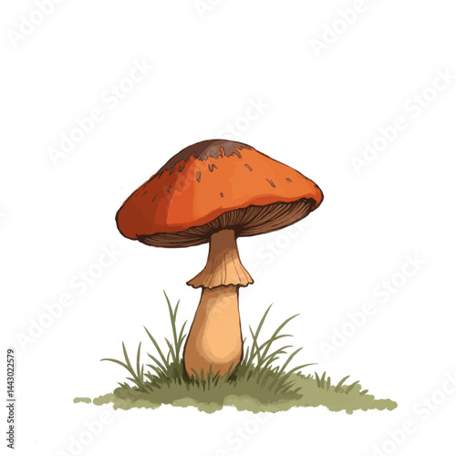 Obraz na płótnie Orange-capped mushroom with grass illustration w salonie