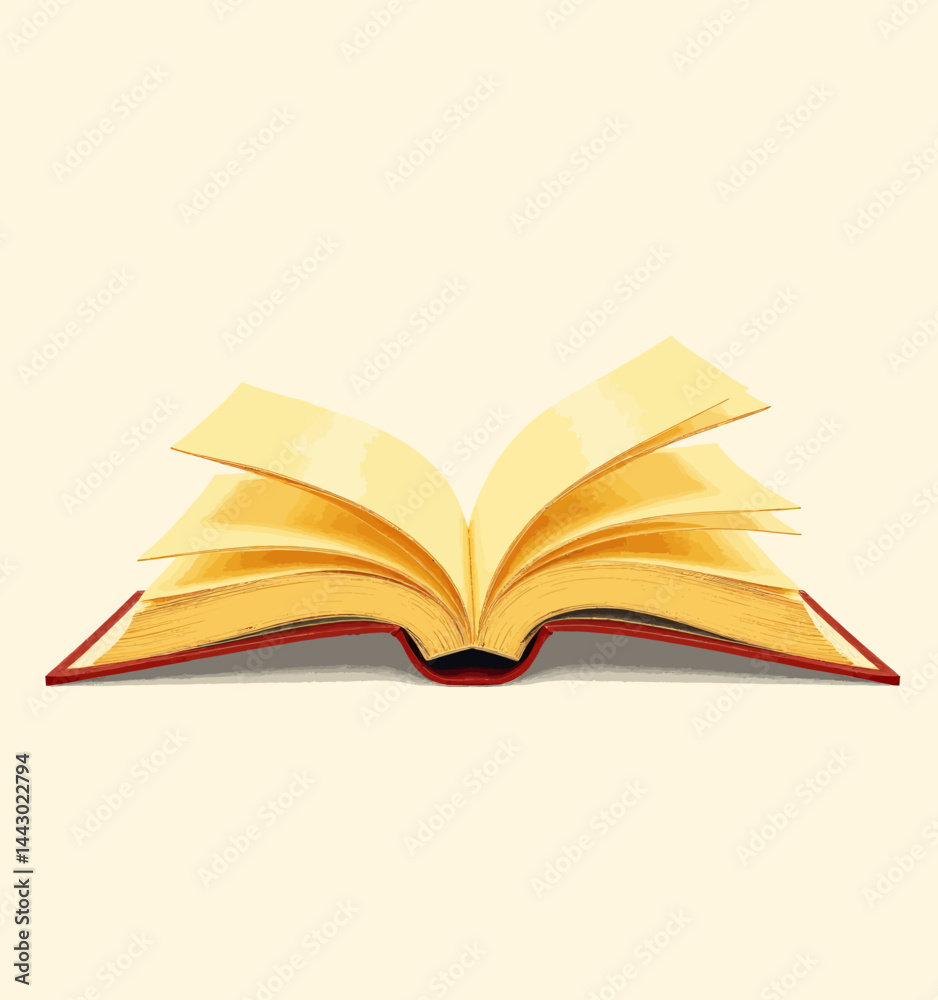 Open book with yellow pages and red cover