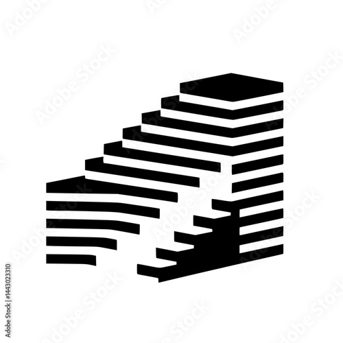 Abstract Geometric Structure: Black and White Striped Steps, Layers, and Blocks - Minimalist Design